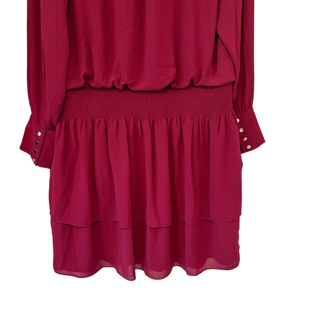 NWT, White House Black Market Tie Neck Blouson Dress in Red Plum, Sz XL - Picture 9 of 16